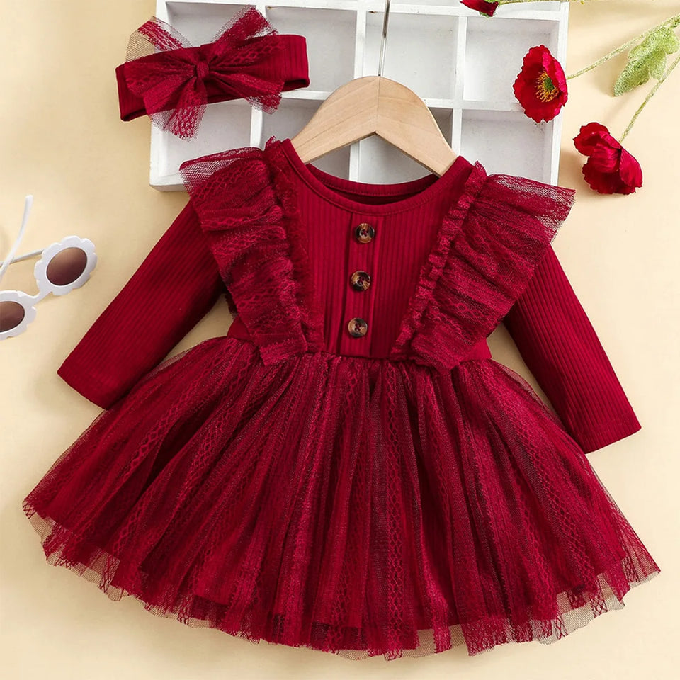 Baby Girl Red Dress For New Year Spring and Autumn Baby Mesh Tutu Dress Children Casual Outfit Flower Girl Red Gown Birthday Gif