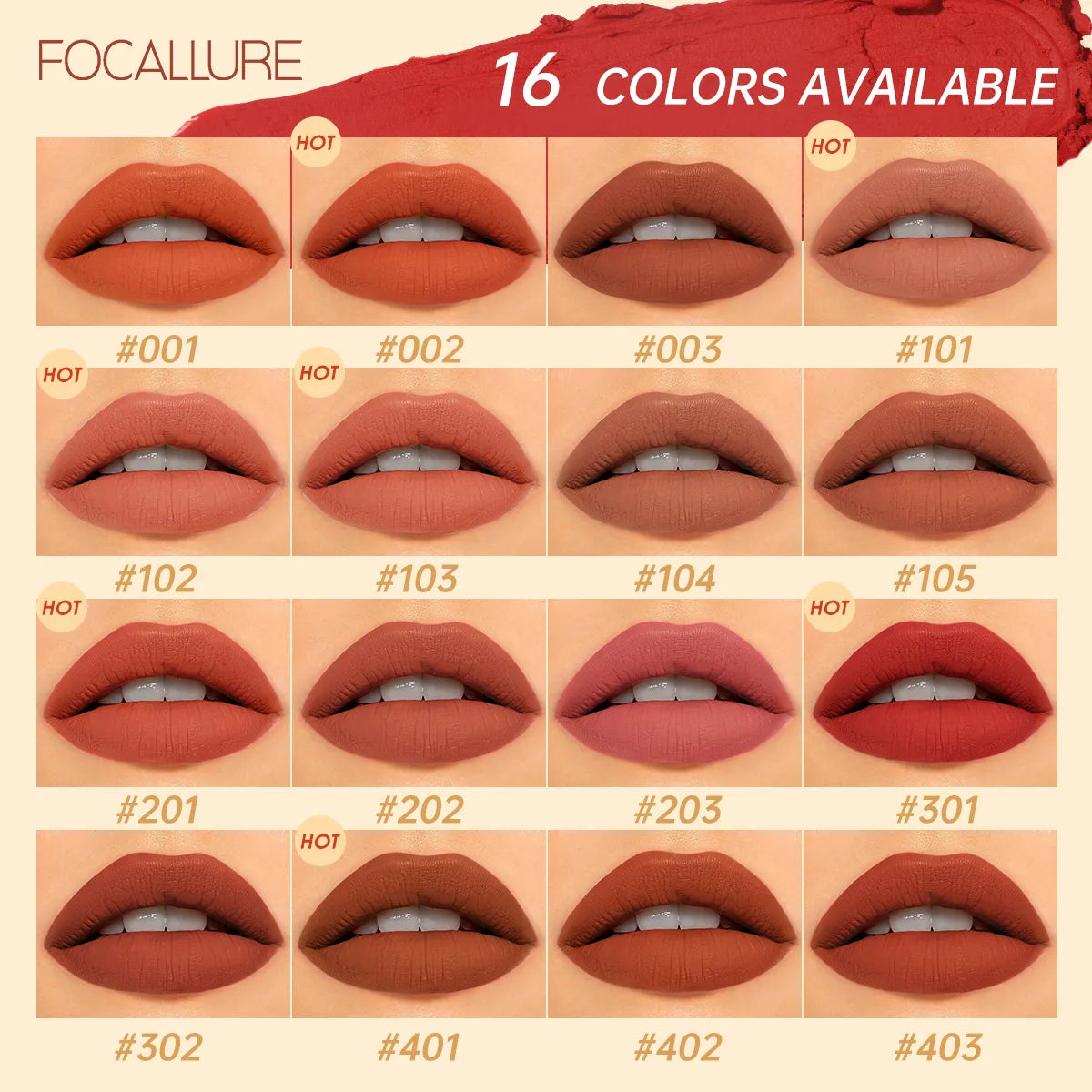 FOCALLURE 16 Shades Matte Lipstick Natural Super Soft Lip Sticks Waterproof Lip Glaze Balm Beauty High Pigment Cosmetics Makeup