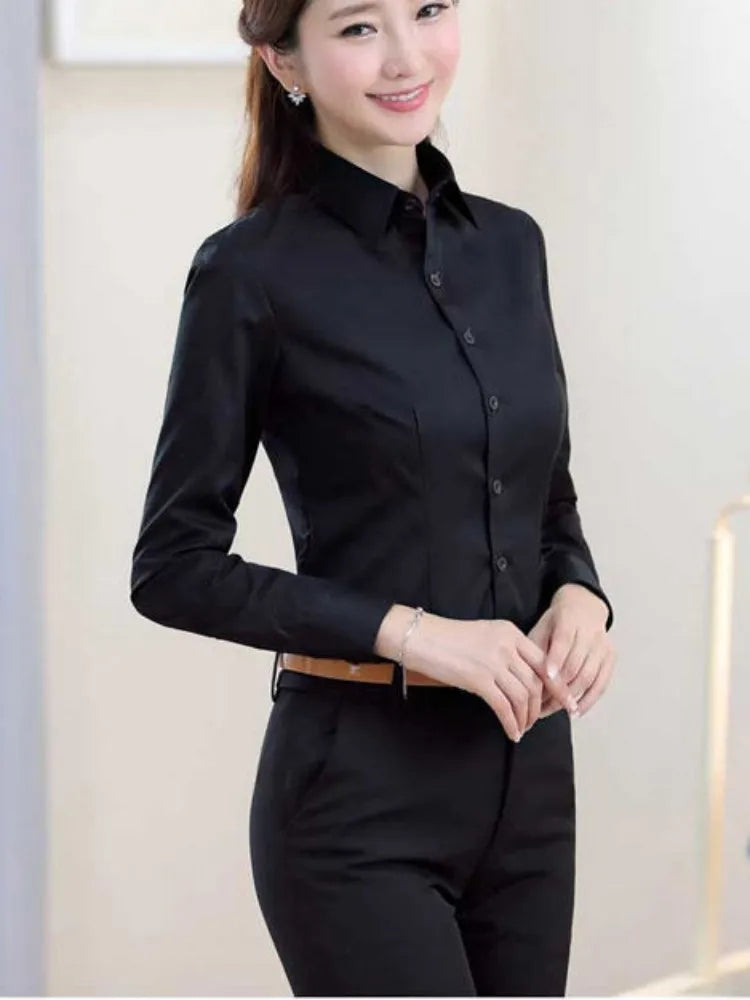 Female Long-sleeve Professional Shirt Formal Dress Large Size Work Clothes OL Button Womens Tops