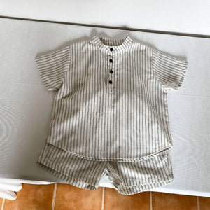 Summer Thin Brother Sister Outfits Boy Children Cotton Short Sleeve T-shirt+Shorts 2pcs Girl Baby Striped Fly Sleeves Dress