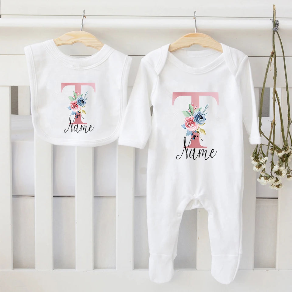 Newborn Girl Coming Home Outfit Personalized Baby Girl Outfit Custom Name Coming Home Outfit Monogrammed Baby Shower Gift Set