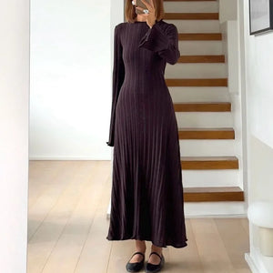 Winter Solid Loose Long Sleeve Tie Y2k Dress Casual Office Commuting Long Dress Female
