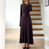 Winter Solid Loose Long Sleeve Tie Y2k Dress Casual Office Commuting Long Dress Female