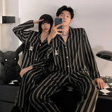 Fashion Design Pajamas Suit Women Men Ice Silk Long Sleeves Home Colth Couples Satin Thin Sleepwear Set Cool Summer Male Female
