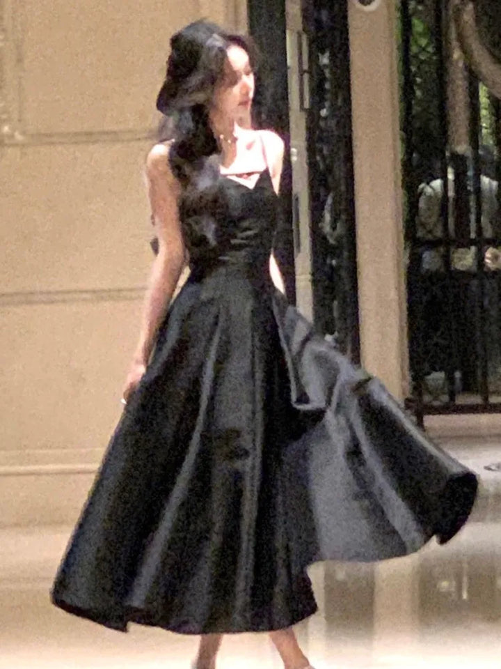 Elegant Solid Princess Evening Party Dress French Romantic Black Graduation Robe Korean