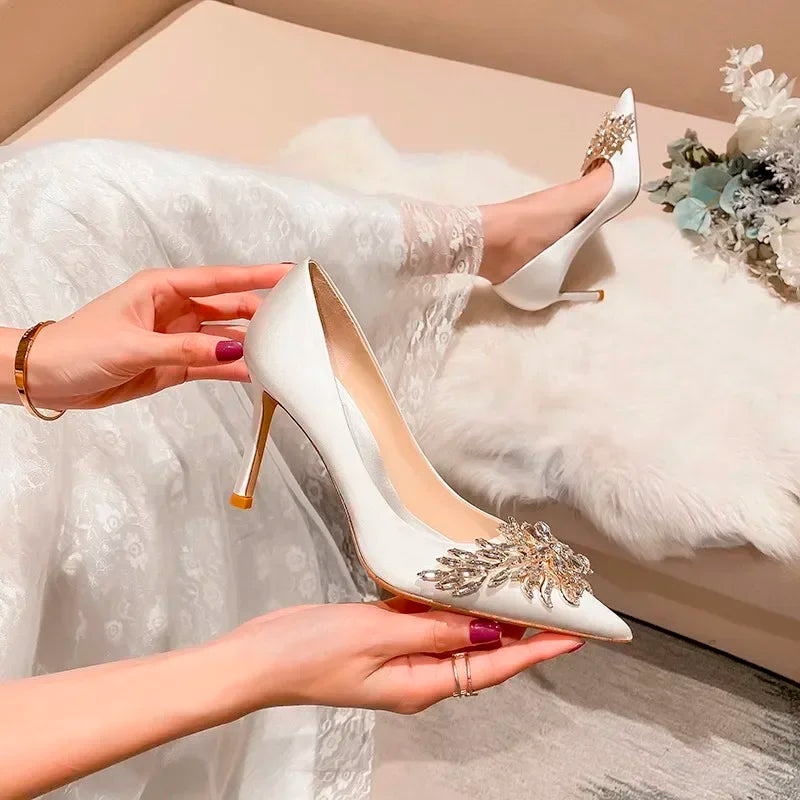 New Wedding Shoes Red High Heels  Slim Heels Korean