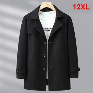 Woolen Jacket Men Plus Size 12XL Solid Color Jackets Woolen Coats Male Autumn Winter Long Style Jacket Fashion Casual