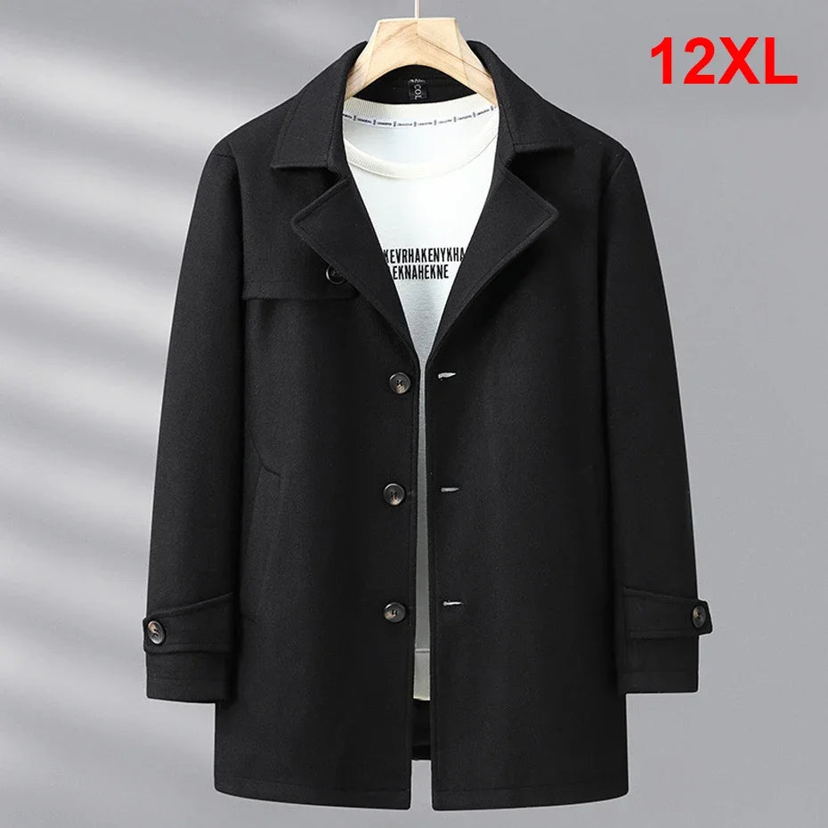 Woolen Jacket Men Plus Size 12XL Solid Color Jackets Woolen Coats Male Autumn Winter Long Style Jacket Fashion Casual