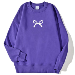 Casual Women's Sweatshirts Kawaii Bow Graphic Prints Pullover Comfortable Warm