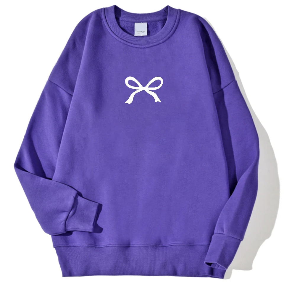 Casual Women's Sweatshirts Kawaii Bow Graphic Prints Pullover Comfortable Warm