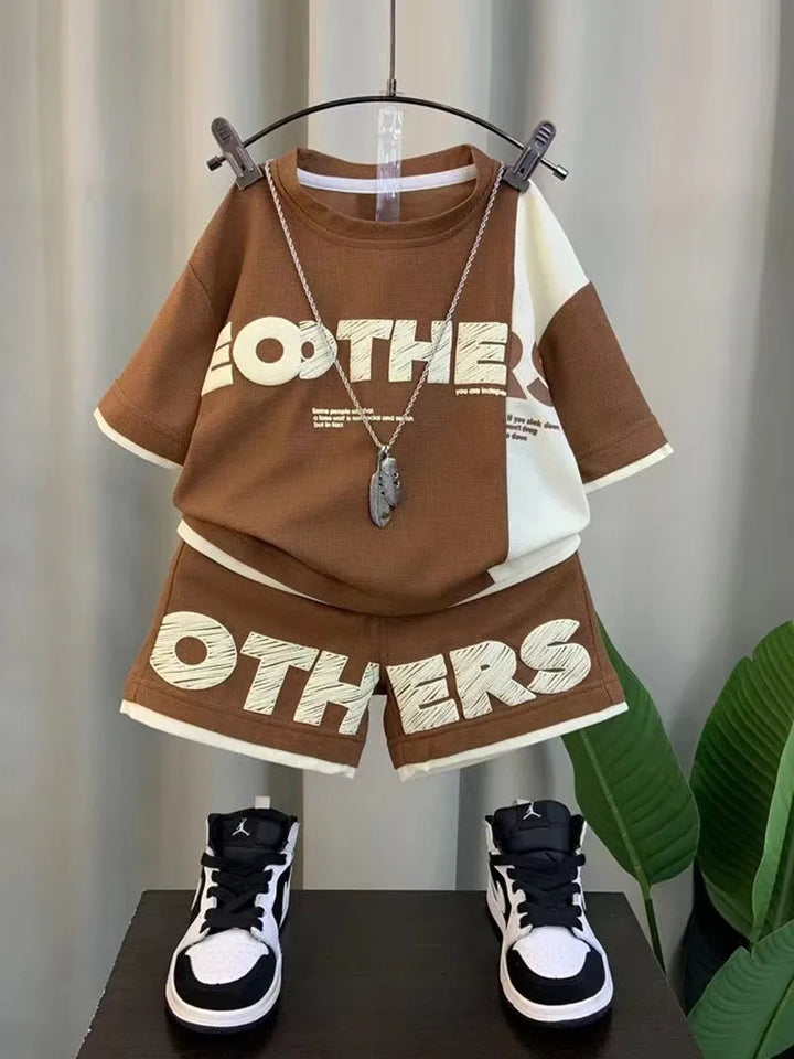 Boys' Summer Short Sleeve Set 2024 New Children's Fashionable Fashion Clothes Trendy Baby Summer Internet Red Two Piece Set