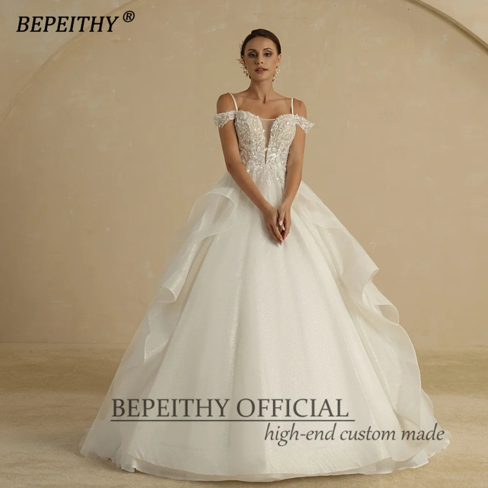 BEPEITHY Glitter A Line Ivory Wedding Dresses For Women