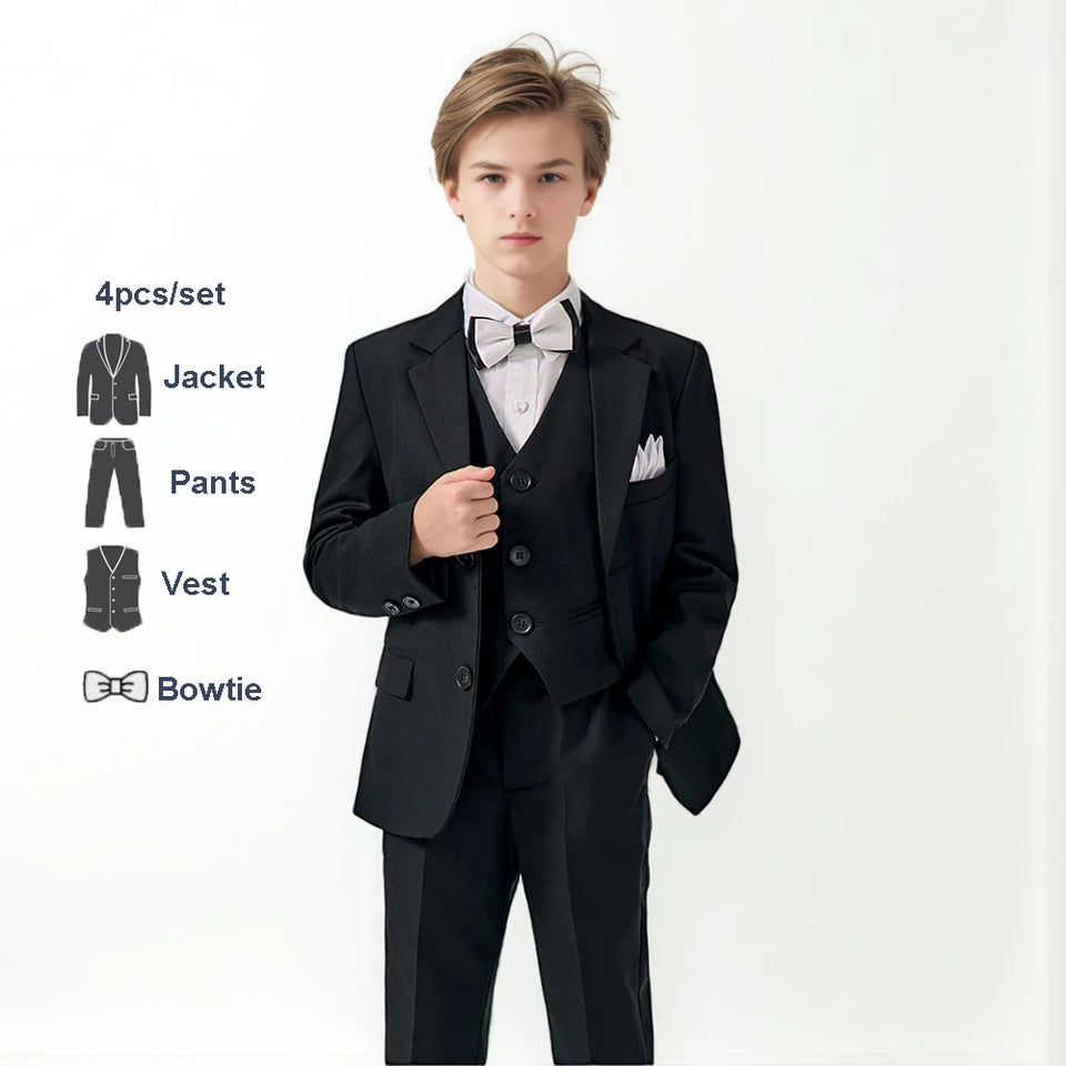 Boys Green High-end Suit Set  Child Performance Wedding Birthday Photography Costume Kids Blazer Vest Pants Bowtie Outfit