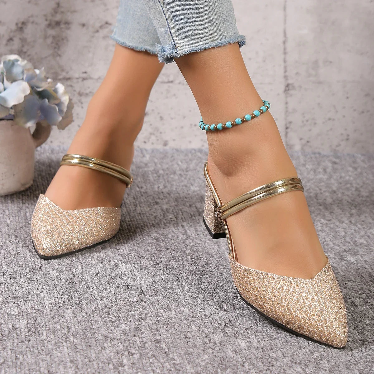 Low Heels Sandals Woman Summer Fashion High Heels  Luxury Shoes for Women Wedding Party Shoes