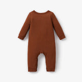 Baby Boy/Girl Solid Ribbed Long-sleeve Jumpsuit with Pocket Soft and Comfortable