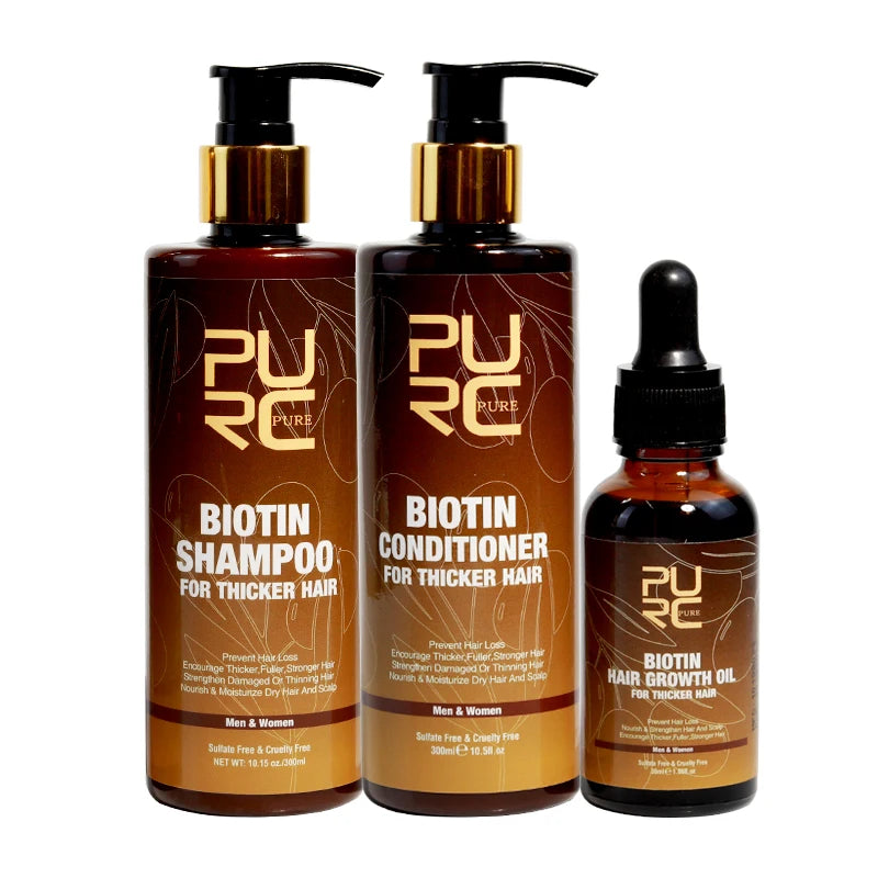 PURC Biotin Hair Shampoo Conditioner for Men Women Scalp Treatment Cleaning Hair Root Nourish Smooth Hair Oil Care Products Set