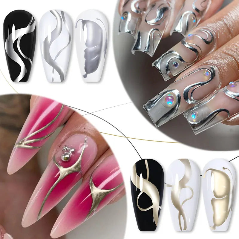 Gold Metallic Liner Painting Gel Nail Polish Chrome Silver Super Bright Mirror Effect