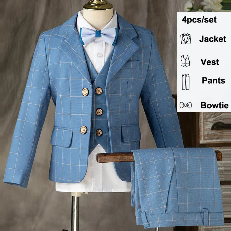 Children Formal Wedding Party Suit Set Boys Birthday Party Performance Chorus Costume Kids Blazer bowtie Pants Clothing Set