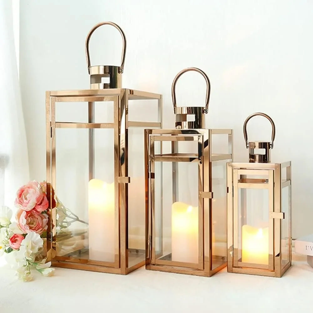 3 Stainless Steel Candle Lantern Metal Candle