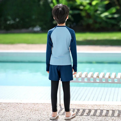 Kids Boys 3Pcs Swimsuit Rash Guard Set Long Sleeve Zipper Top Pants Shorts Swimwear