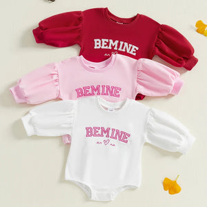 Infant Baby Girl Romper Autumn Valentine's Day Clothes Letter Embroidery Long Lantern Sleeve Crew Neck Bubble Jumpsuit for 0-18M