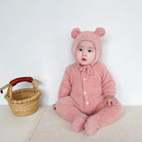 2Pcs Baby Winter Jumpsuits Hat Faux Fur Footed Newborn Romper for Girls Boys Clothes Soft Warm Toddler Outfit Set Kids Clothing