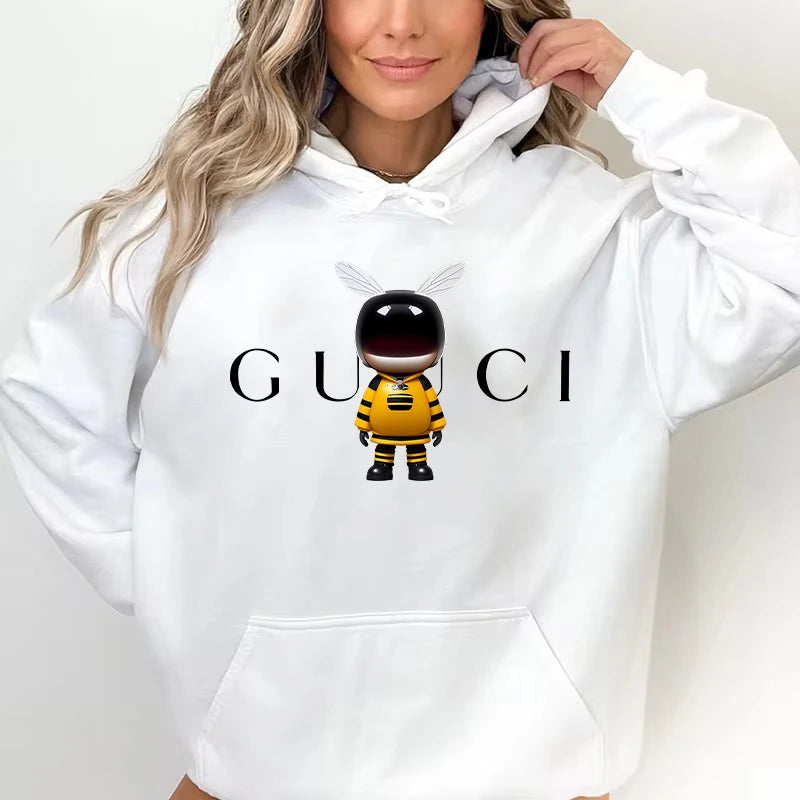 High Quality Print Fleece Hoodie Women's Fashion Graphic Loose Casual Sweatshirt