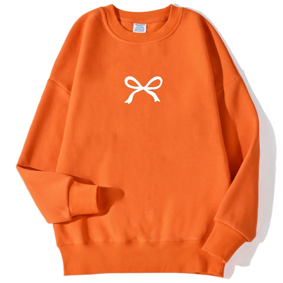 Casual Women's Sweatshirts Kawaii Bow Graphic Prints Pullover Comfortable Warm