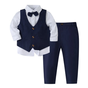 Pink Wedding Flower Suit for Kid Boy Spring Autumn Winter Gentleman Vest 4PCS Formal Sets 123456 Years Children Birthday Clothes