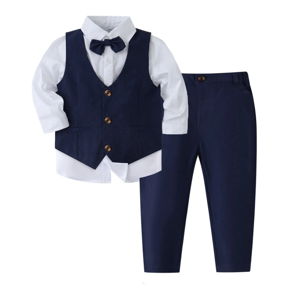 Pink Wedding Flower Suit for Kid Boy Spring Autumn Winter Gentleman Vest 4PCS Formal Sets 123456 Years Children Birthday Clothes