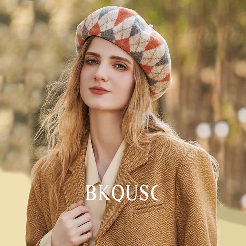 Elegant Pure Wool Vintage Beret Woman Luxury Hats Winter Caps