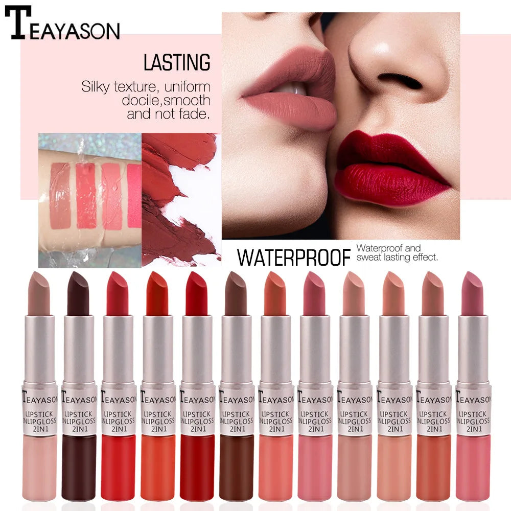 1PC Pink Lipstick Sexy Lip Gloss 2 In 1 Lip Tint Waterproof Long -Lasting