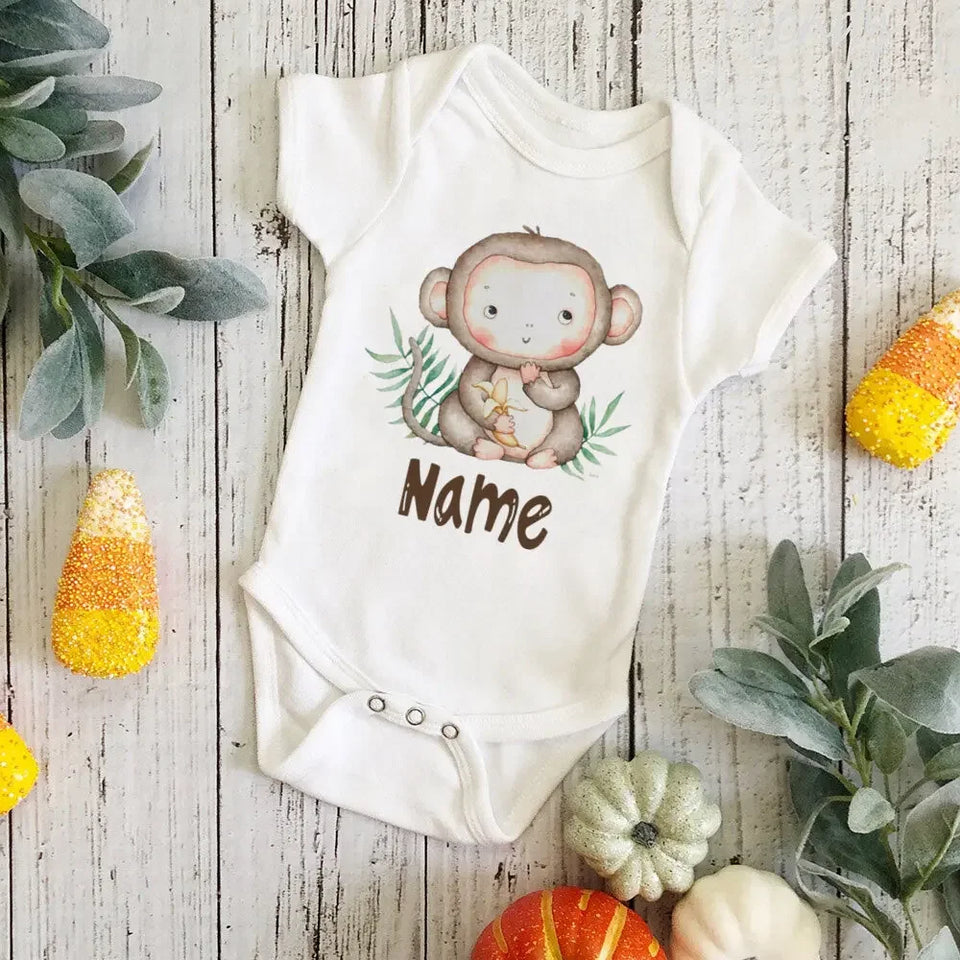 Personalized Monkey with Name Baby Jumpsuit Baby