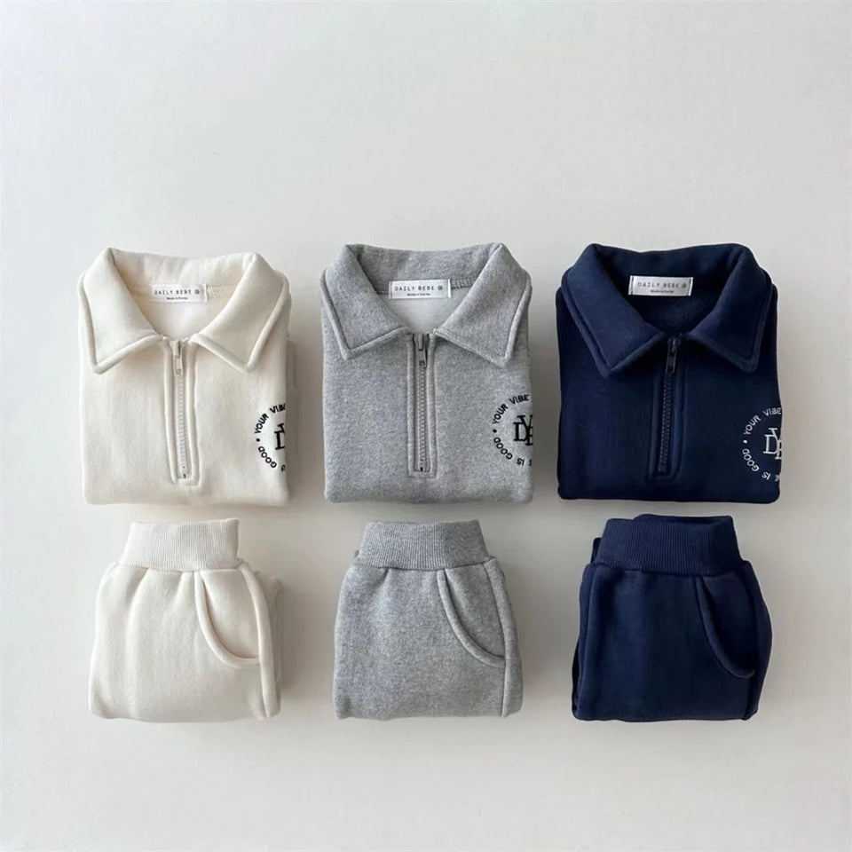 Winter New Baby Long Sleeve Warm Clothes Set Infant Boy Fleece Sweatshirt + Pants 2pcs Suit Plus Velvet Toddler