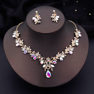 Water drop Butterfly Bridal Jewelry Sets for Women Earring Necklace Set Rhinestone Crystal Wedding Jewelry Sets 3 Pcs Gifts