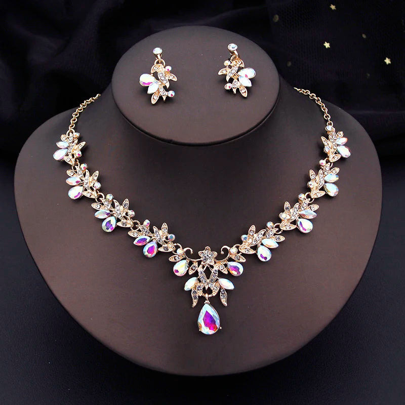 Water drop Butterfly Bridal Jewelry Sets for Women Earring Necklace Set Rhinestone Crystal Wedding Jewelry Sets 3 Pcs Gifts