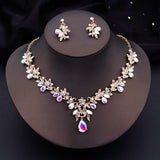 Water drop Butterfly Bridal Jewelry Sets for Women Earring Necklace Set Rhinestone Crystal Wedding Jewelry Sets 3 Pcs Gifts