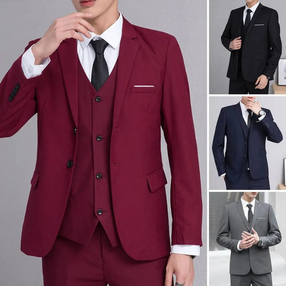 Men Formal Business Suit Coat One Button Black Blue Red Men Slim Fit