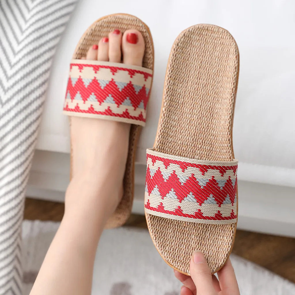 Casual Home Slippers Linen Sole Mixed Colors Fashion Comfort Flat Slippers