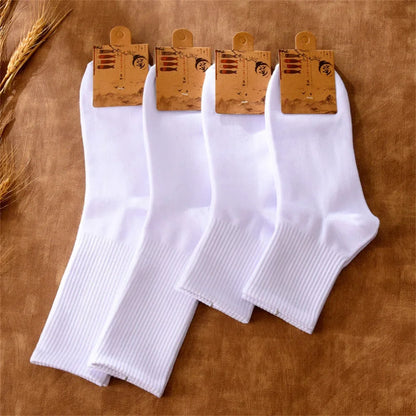 4 Pairs/Pack Mid Socks Men 100% Cotton Winter Spring White Black Male Casual Socks