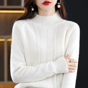 Sweater Women Half Turtleneck Pullover Knitted Sweaters Warm Knitwear Female