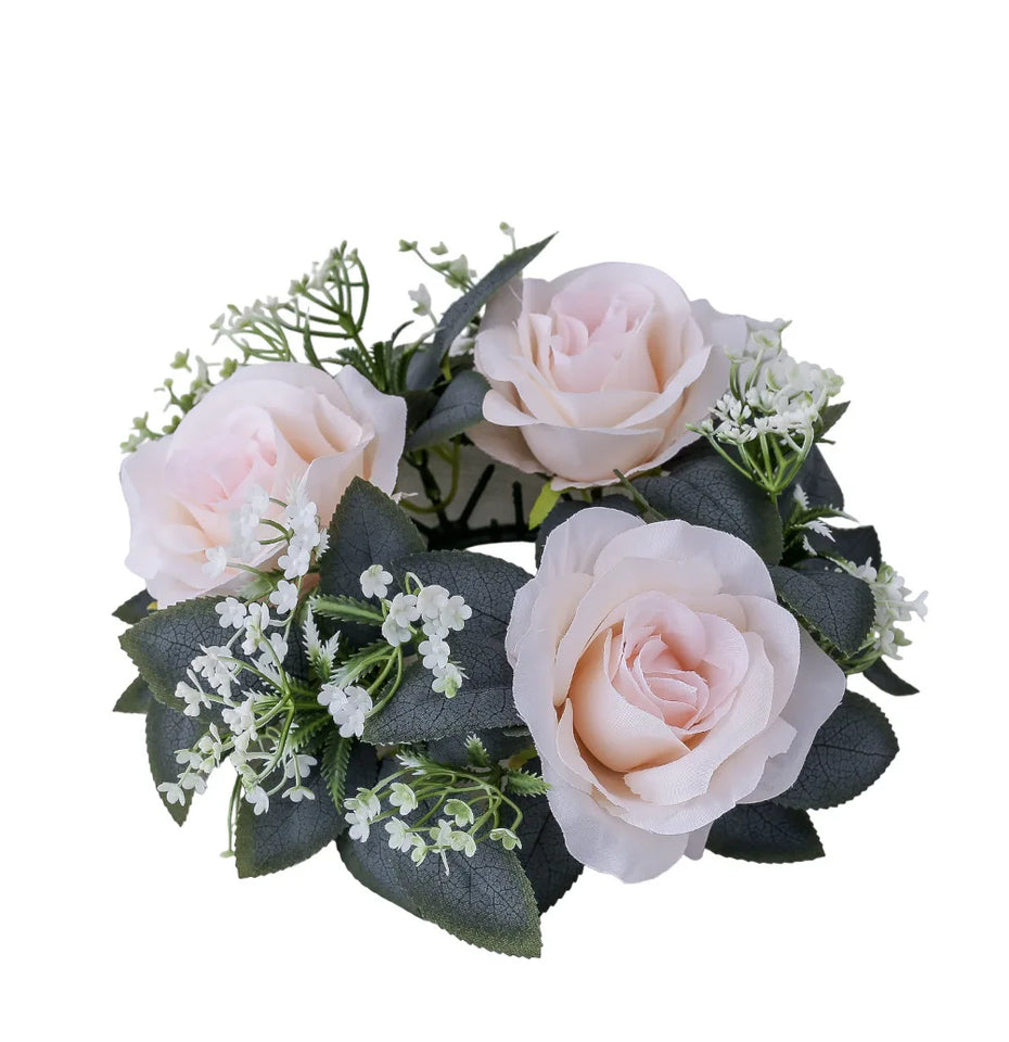 Valentine's Day Candlestick Wreaths Artifical Rose Candles Aromatherapy Party Table Desktop