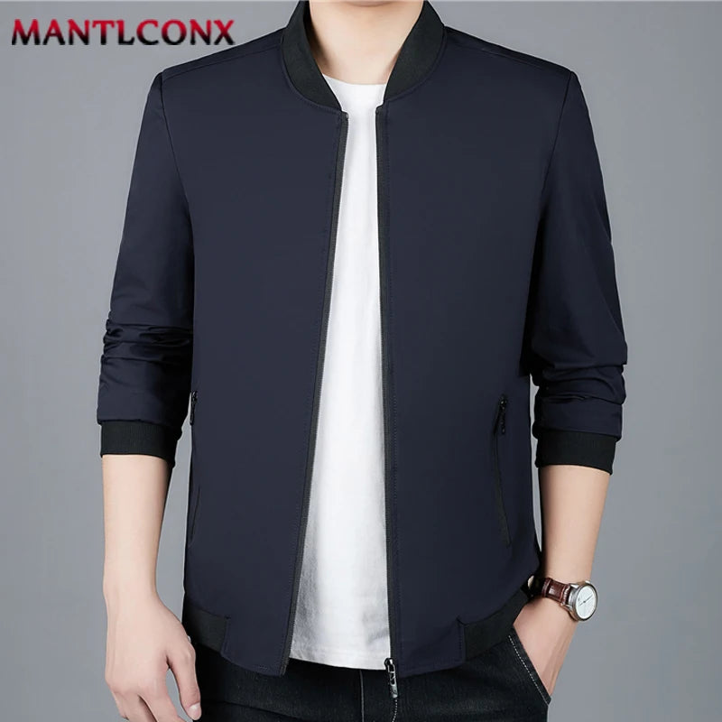 Casual Luxury Solid Color Men's Jacket Spring Autumn Thin V-neck Baseball Jacket for Men Zipper Up Jacket Man Outerwear Tops 3XL
