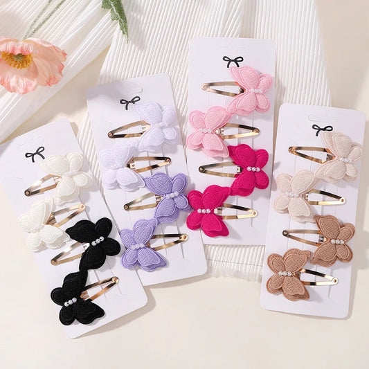 4Pcs/set Butterfly Hair Clip Set for Girls Double Layered Bow Cute Bangs Hair Pin Cotton Safe Kids Baby Hair Accessories Set