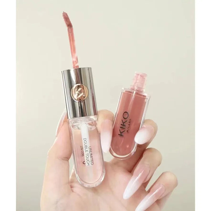 Double-Head Lip Gloss Glossy Moisturizing Lip Glaze Pearlescent Liquid Lipstick Non-Fading Non-Stick Cup Cameo Brown Makeup