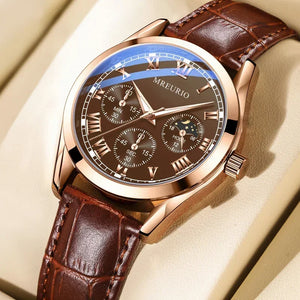 Luxury Brand Watch Men Quartz Watches Leather Strap Fake Three Eye Fashion Business Wristwatches