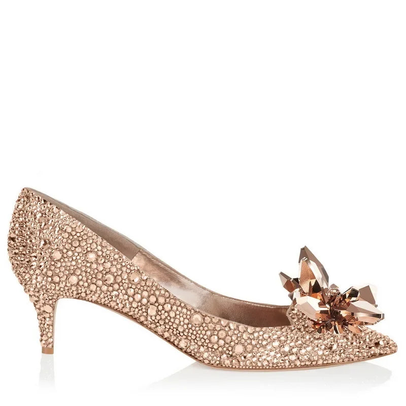 Red Crystal Covered Pointy Toe Pumps Luxury Rhinestone Cinderella Heels Wedding Shoes Bridal Stiletto Heel Women Shoes