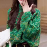 Autumn Winter Women Vintage Streetwear Lazy Style High Collar Knitted Sweater