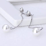 Fashion Silver-color Simulated Pearl Pendant Long Chain Cubic Zirconia  Earrings Bridal Wedding  Jewelry Drop