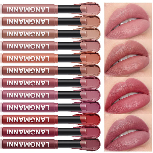 12 Colors Matte Lipstick Pen Waterproof Nude Lip Gloss